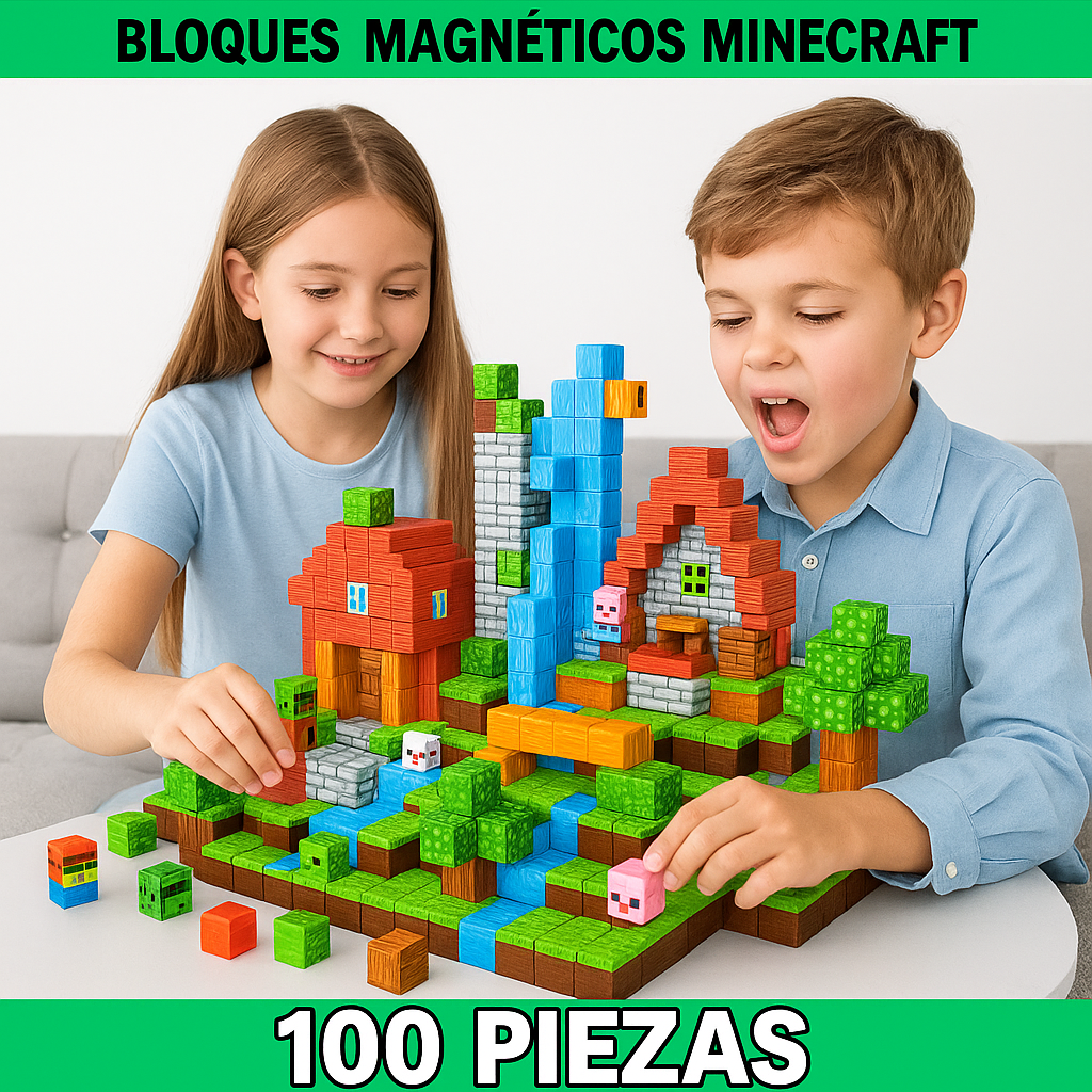 Bloques Magnéticos estilo Minecraft 100 piezas
