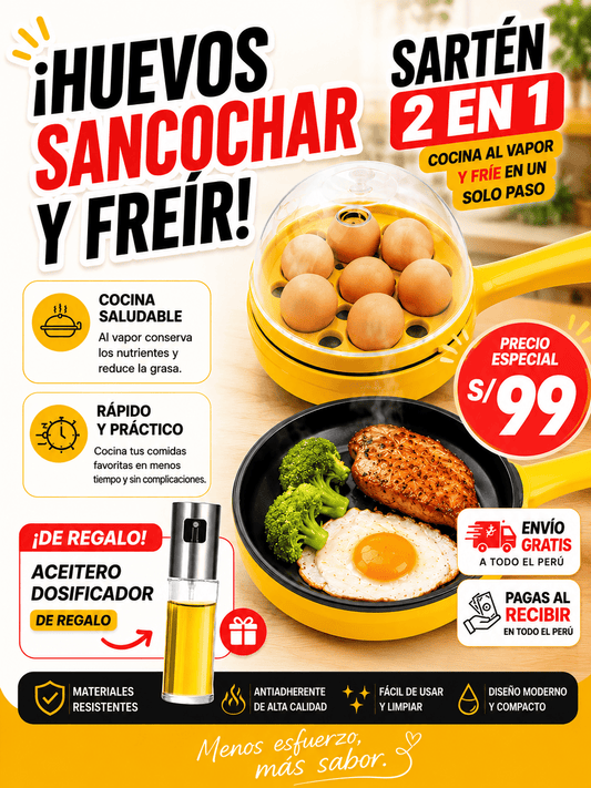 SARTEN COCINA HUEVO  Y FRIEDORA 2 EN 1