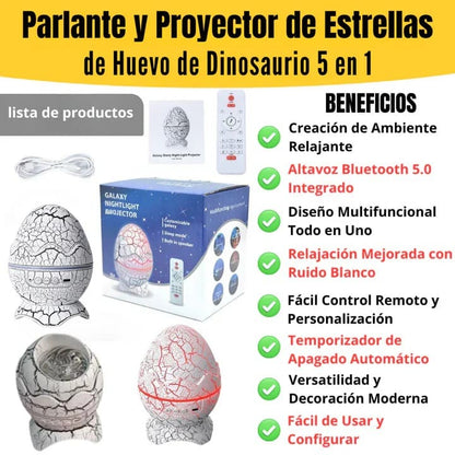 Parlante y Proyector de Estrellas de Huevo de Dinosaurio 5 en 1
