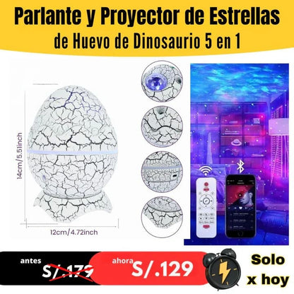 Parlante y Proyector de Estrellas de Huevo de Dinosaurio 5 en 1