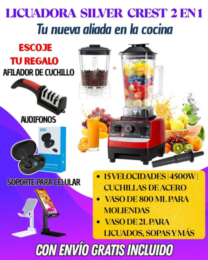 LICUADORA DE  2 VASOS DE 15 VELICODADES PICA HIELO Y GRANOS SECOS 2 EN 1